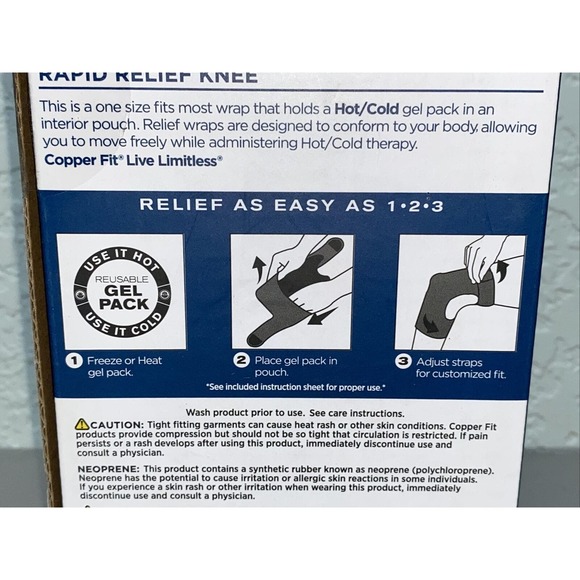 Copper Fit Infused Rapid Relief Adjustable Knee Wrap Hot Cold Therapy Gel Pack - Picture 4 of 4
